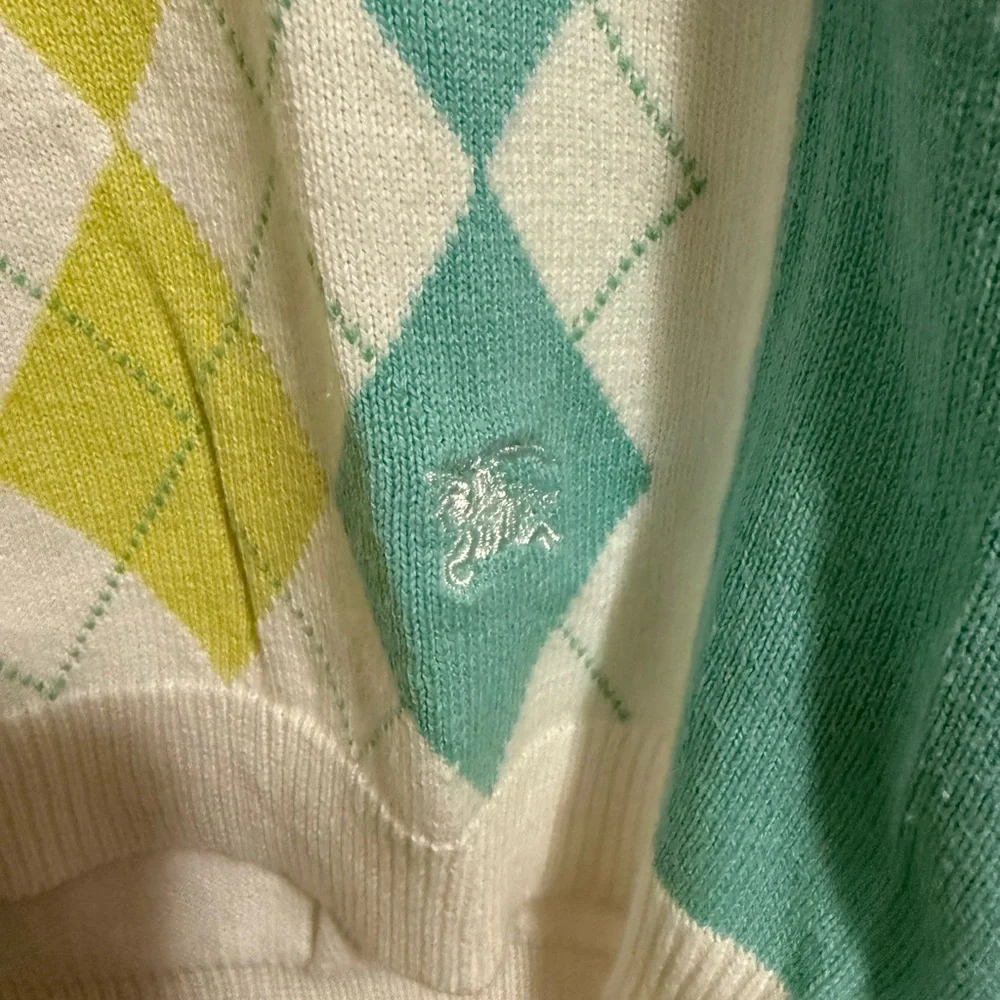 Burberry Pastel Argyle short sleeve Knit Top Size M - Picture 3 of 4